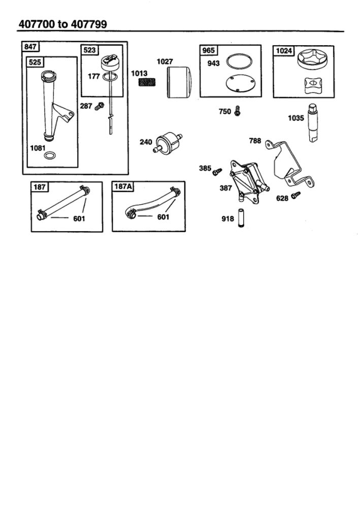 Dipstick And Tube Assembly Diagram and Parts List for 407700-407799 0122-0124-0128 Briggs and Stratton Engine